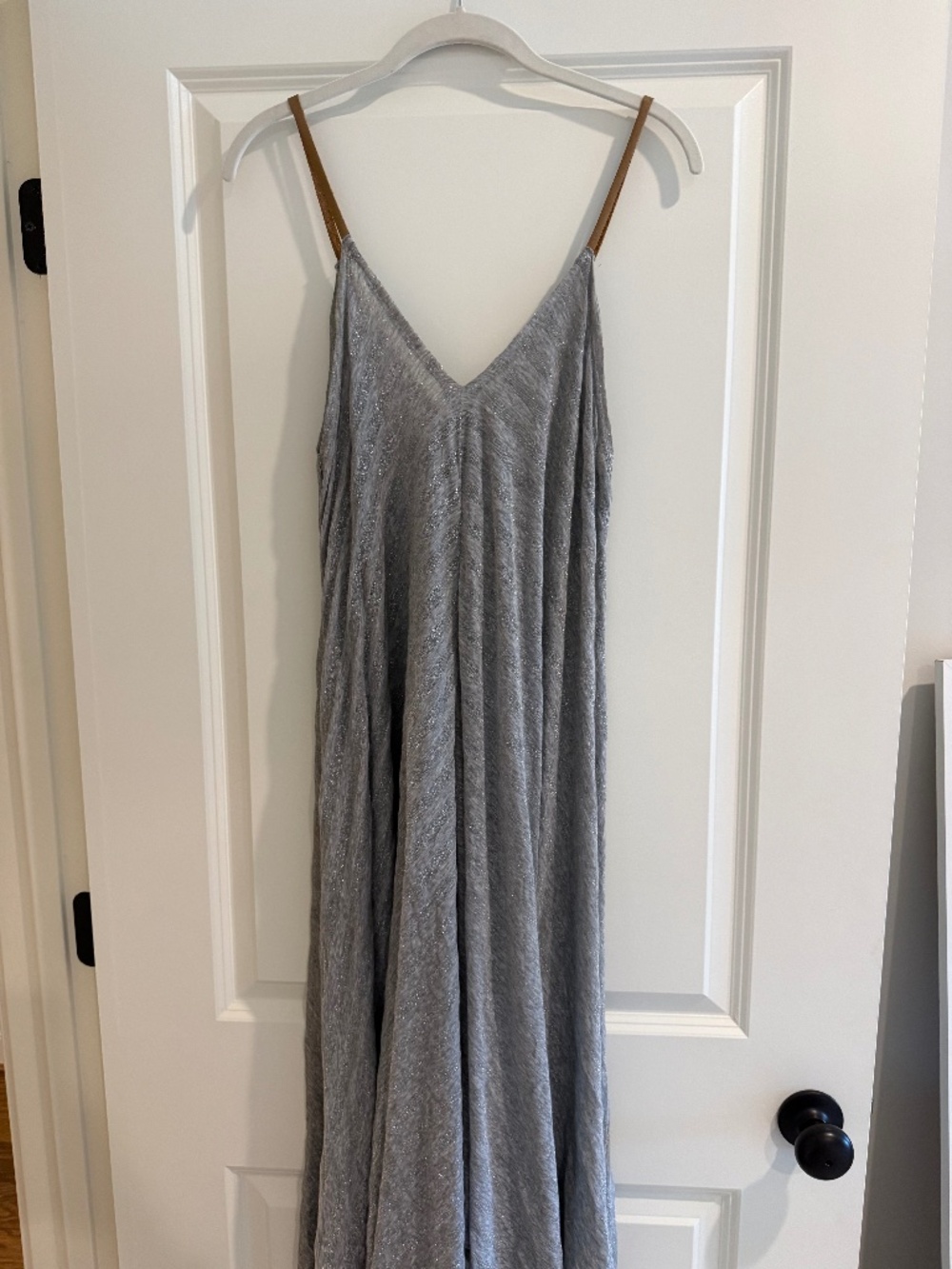 Gray Maxi Dress - Subtle Sparkle & Leather Straps